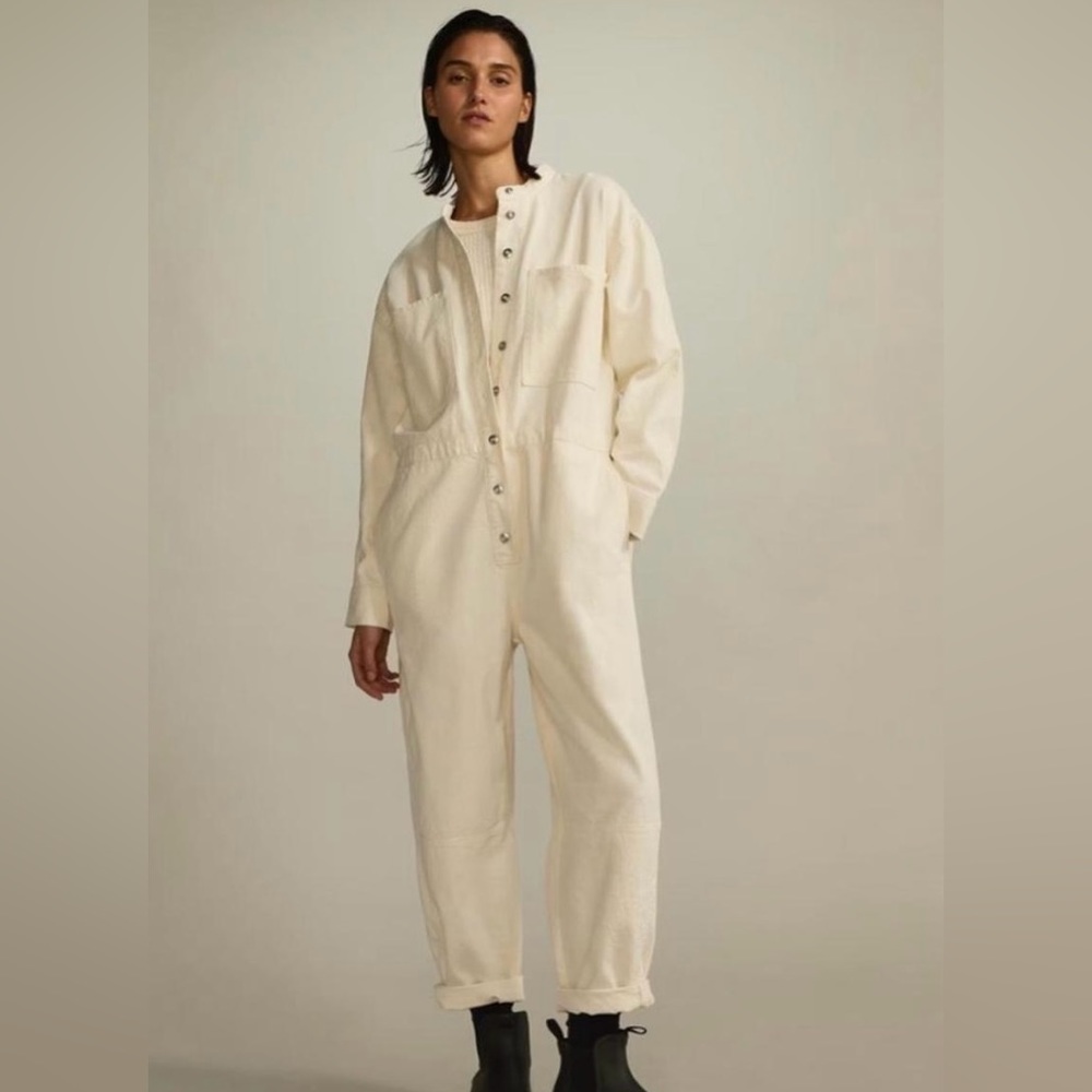 Everlane XL Summer Jean Coveralls Denim Organic Cotton Jumpsuit Cream
